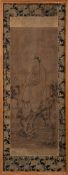 A Japanese scroll painting of Kannon Bosatsu after Cho Densu: a willow spray in a vase beside the