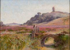 Thomas Robert Ablett [1849-1945] - A Summer landscape, view to a windmill and distant town,