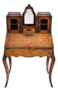 A Victorian walnut and marquetry gilt metal mounted bonheur du jour:,