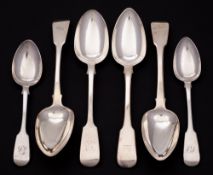 A pair of George III silver Fiddle pattern tablespoons, maker John Lias, London, 1816: crested,