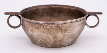 A George V silver porringer, maker Thomas Bradbury & Sons Ltd, Sheffield, 1928: inscribed,