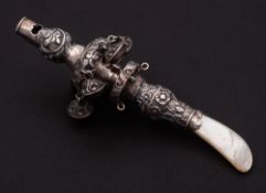 A William IV silver child's rattle, maker Francis Clark, Birmingham, 1835: with whistle ,