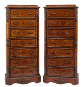 A pair of late 19th Century French kingwood, harewood banded,
