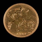 An Elizabeth II half sovereign dated 1982.