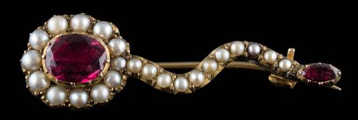 A 19th century stylised 'Halley's comet' brooch: with foil-backed garnet comet and tail tip,