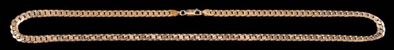 A curb-link chain stamped '9KT' on lobster clasp.