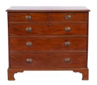 A late George III mahogany rectangular chest:, the top with a moulded edge,