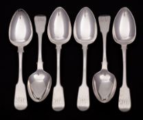 A set of three George IV silver Fiddle pattern dessert spoons, maker George Piercy, London,