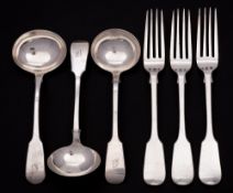 A pair of Victorian silver Fiddle pattern sauce ladles, maker Francis Higgins II, London,