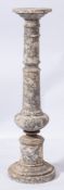 A grey and white variegated alabaster cylindrical sectional jardiniere stand:, with circular top,