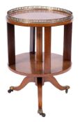 An Edwardian mahogany and inlaid circular two tier dumb waiter:,