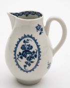 A First Period Worcester sparrow beak cream jug: printed in the Fruit and Wreath pattern,