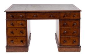 A Victorian oak pedestal desk:,