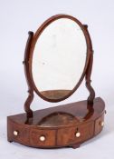 A George III mahogany and inlaid half round platform toilet mirror:,