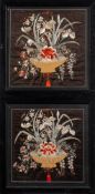 A pair of 19th century silkwork pictures: depicting hanging baskets of flowers,