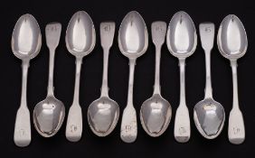 A set of nine George IV silver Fiddle pattern teaspoons, maker Thomas Dicks, London,