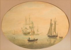 Nicholas Pocock [1740-1821]- Shipping in a bay,:- signed and dated N.