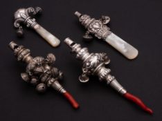A Victorian silver child's rattle, maker Hilliard & Thomason, Birmingham, 1865: with whistle,