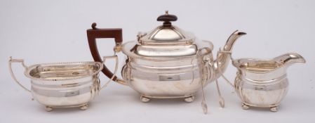 An Edward VIII silver three-piece tea service, maker Adie Brothers, Birmingham,