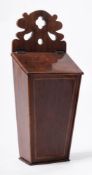 A Georgian mahogany and chequer strung candle box: with fret carved cresting, and hinged lid,