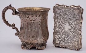 A Victorian silver christening mug, maker Edward, John & William Barnard, London, 1849: monogrammed,