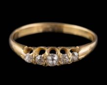 An 18ct gold and diamond five-stone ring: set with graduated old,