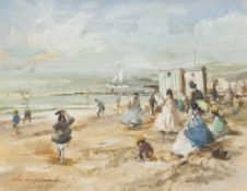 * John Strickland Goodall [1908-1996]- Bathing huts and figures on the beach; A gossip on the beach,