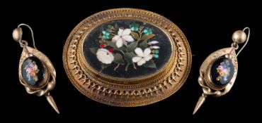 A 9ct gold (tested) pietra dura oval mounted brooch: approximately 26gms gross weight together with