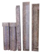 A pink and grey variegated marble fireplace:,