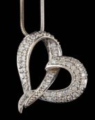 A diamond set heart-shaped pendant: set with round,