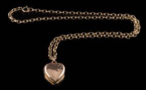 A 9ct gold and sapphire-set double heart-shaped locket: on 9ct gold chain approximately 12gms gross