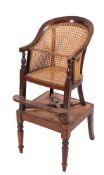 A child's Victorian mahogany bergere high chair on a stand:,