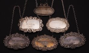 Three Elizabeth II silver decanter labels, maker D J Silver, London,