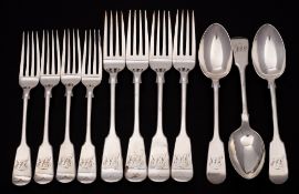 A Victorian part set of Fiddle pattern flatwares, maker John Round & Son Ltd, Sheffield,
