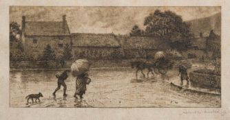 After Frederick Walker [1840-1875]- Village street scene, squally weather,:- etching,