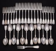 A Victorian silver Fiddle pattern part flatware service, maker Joseph & Albert Savory, London,