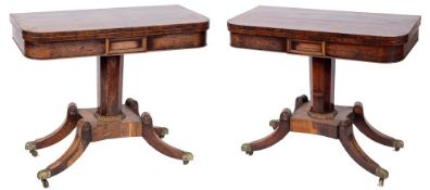 A pair of Regency rosewood card tables:,