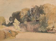 * Charles Knight [1901-1990]- Ploughed field and wooded bank,:- signed with a monogram watercolour,