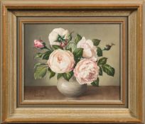 * James Noble [1919-1989]- Mme Pieree Oger; roses in a vase,:- signed bottom left further signed,