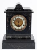 A Victorian black marble and inlaid mantel clock: having an eight-day duration timepiece movement