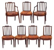 A set of six George III mahogany dining chairs in the Hepplewhite taste:,