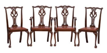 A set of eight mahogany dining chairs in the Chippendale taste:,