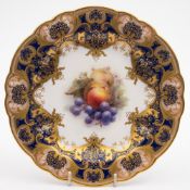 A Royal Worcester fruit painted cabinet plate by Richard Sebright: the centre painted with peaches,