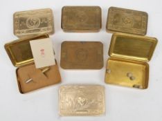 Two 1914 Christmas Tins together with seven reproductions: (some reproduction contents)