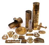 Two WWI Trench Art vases,: with stipple and repousse decoration,