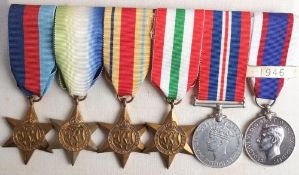 A WWII Royal Fleet Reserve group of six: 1939-45 Star, Atlantic Star, Africa Star, Italy Star,