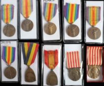 Six French and Belgian WWI Victory Medals: together with two French Commemorative Medals of the