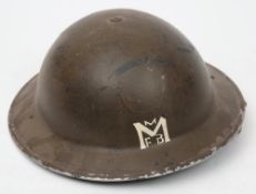 A WWII Mk II 'factory' steel helmet for Morris Motors Fire Brigade': dark green with white 'MMFB'