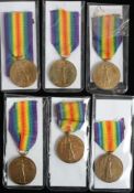 Six WWI Victory Medals: '3831 Pte G Howath Manch R' '945025 Dvr C H Shutter RA' '64589 Cpl J Tate