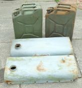 Two WWII period petrol tanks: each with remains of 'GRVI' decoration to top: together with two